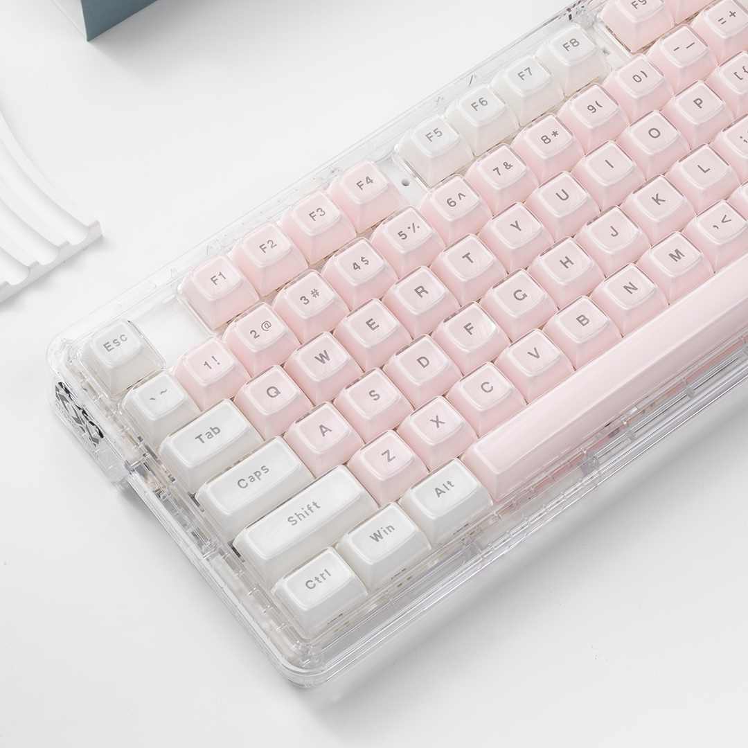 Pc Gaming Fullset - Kristal Şeffaf Tuş Başlıkları Pembe Beyaz