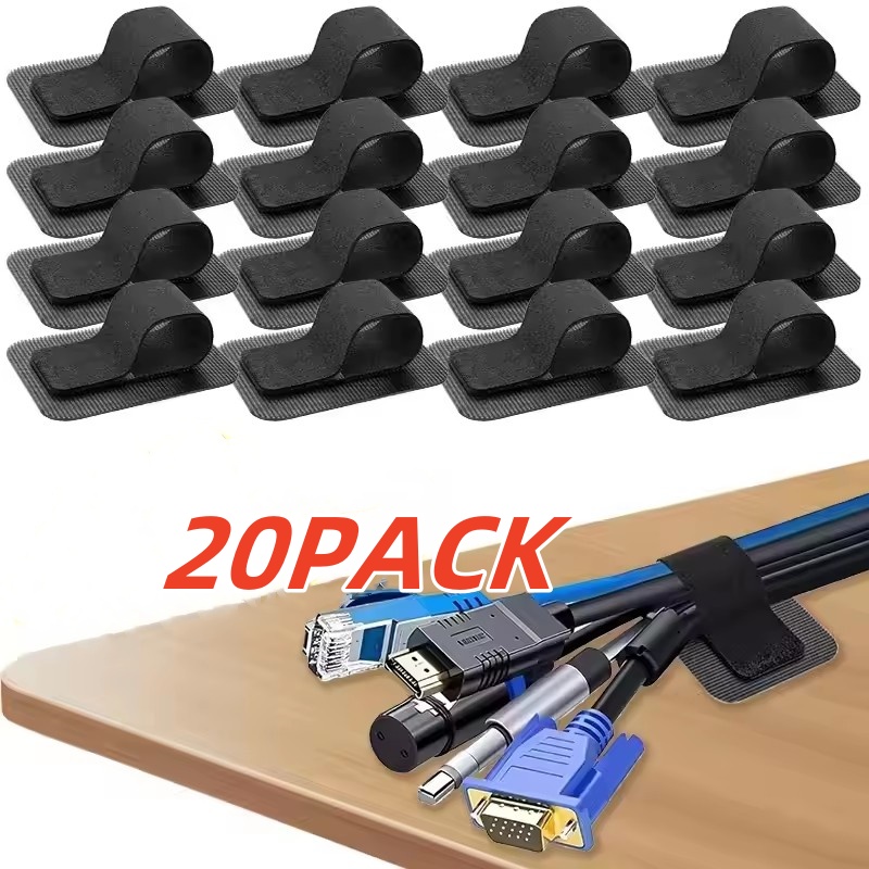 Desk Cable Organizer - 4/20 adet yeniden kullanılabilir kendinden yapışkanlı