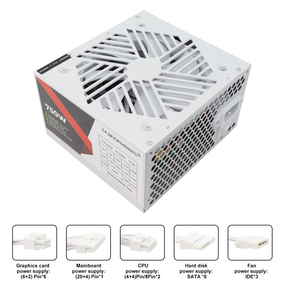 Beyaz 750W PSU Bilgisayar Güç  - Pc Gaming Watt incelemesi ve fiyatı